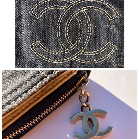 Auth Chanel dark denim zippy wallet with gold leather & CC zipper pull. - Picture 6 of 14